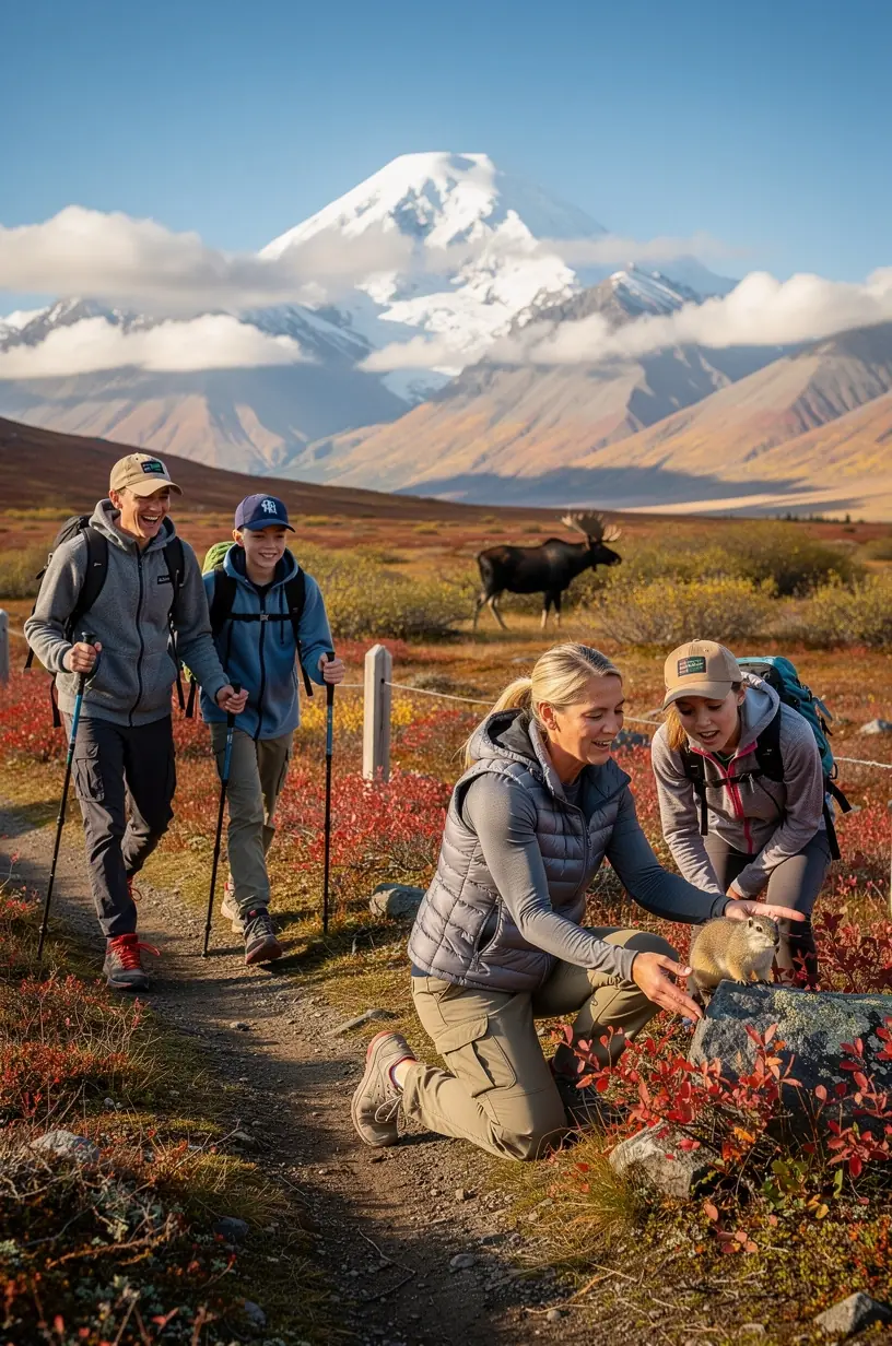 A glacier-fed river flows past rocky shores along a paved Alaska scenic byway